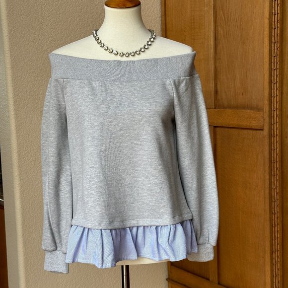 After Market Off Shoulder Sweatshirt with Peplum Trim - Picture 4 of 10